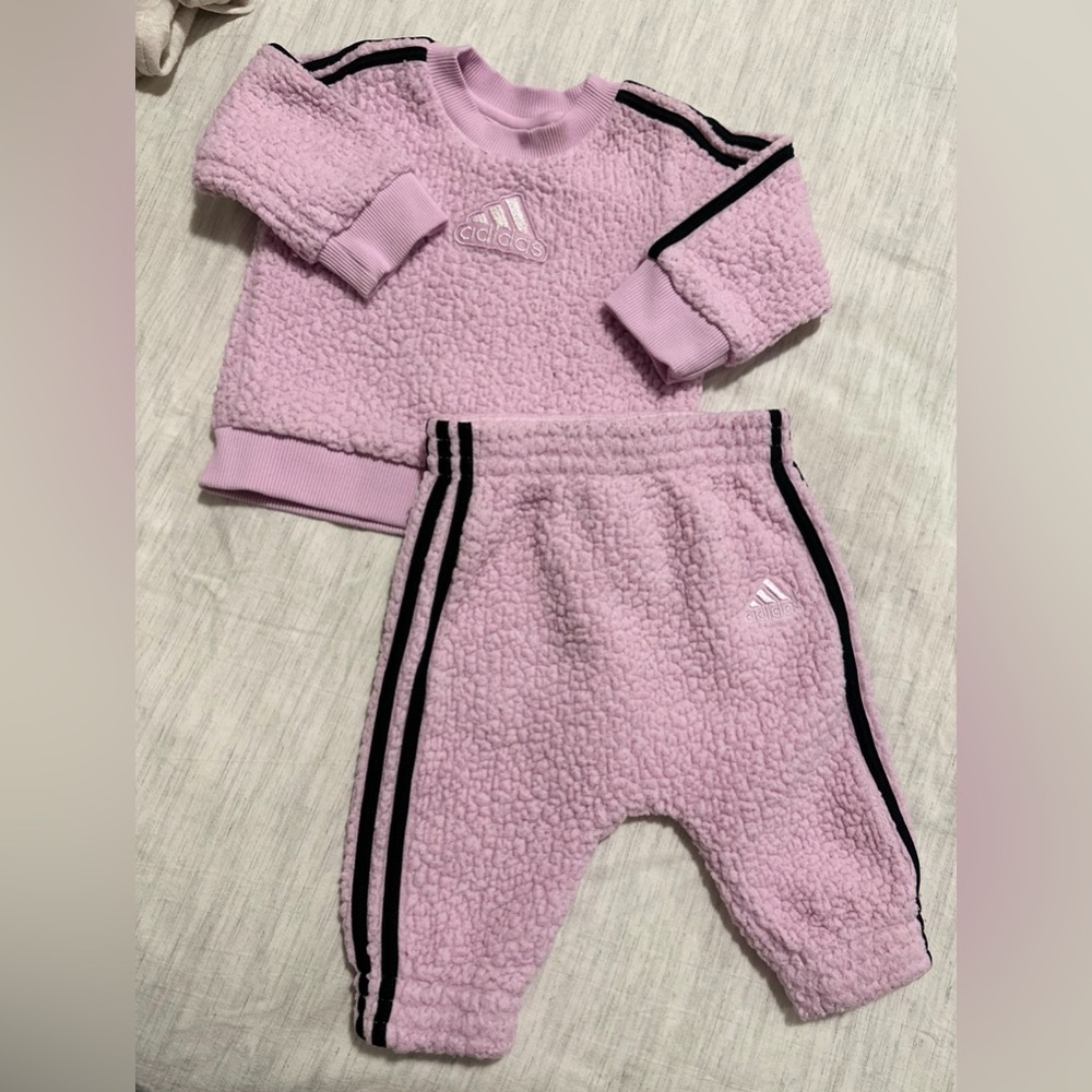 Adidas Soft Pink Baby Fleece Outfit 6M
